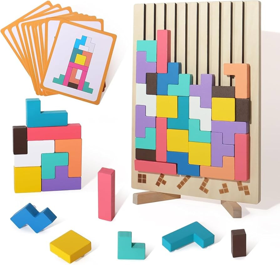 Wooden Colored 3D Russian Block Puzzle Jigsaw Stacking Montessori Toys Educational Gift for Boys ... | Amazon (US)
