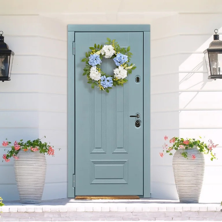 Blue And White Artificial Hydrangea Wreath, 24", by My Texas House | Walmart (US)