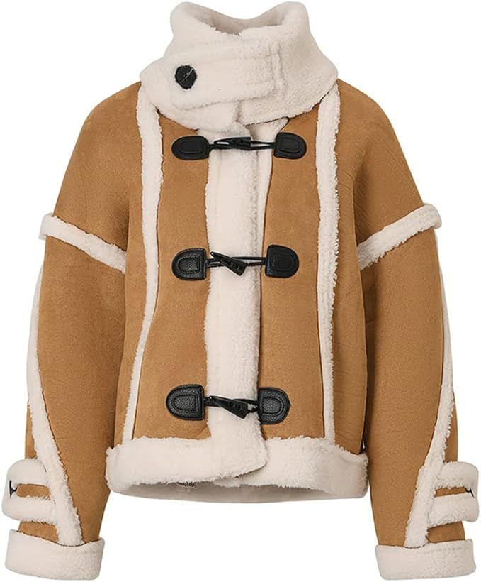 CHARTOU Women's Warm Toggle Shearling Faux Suede Lather Duffle Horn Button Jacket | Amazon (US)