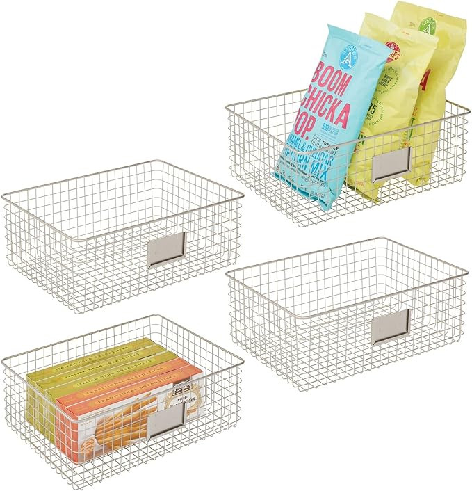 mDesign Farmhouse Decor Metal Wire Food Organizer Storage Bin Basket with Label Slot for Kitchen ... | Amazon (US)