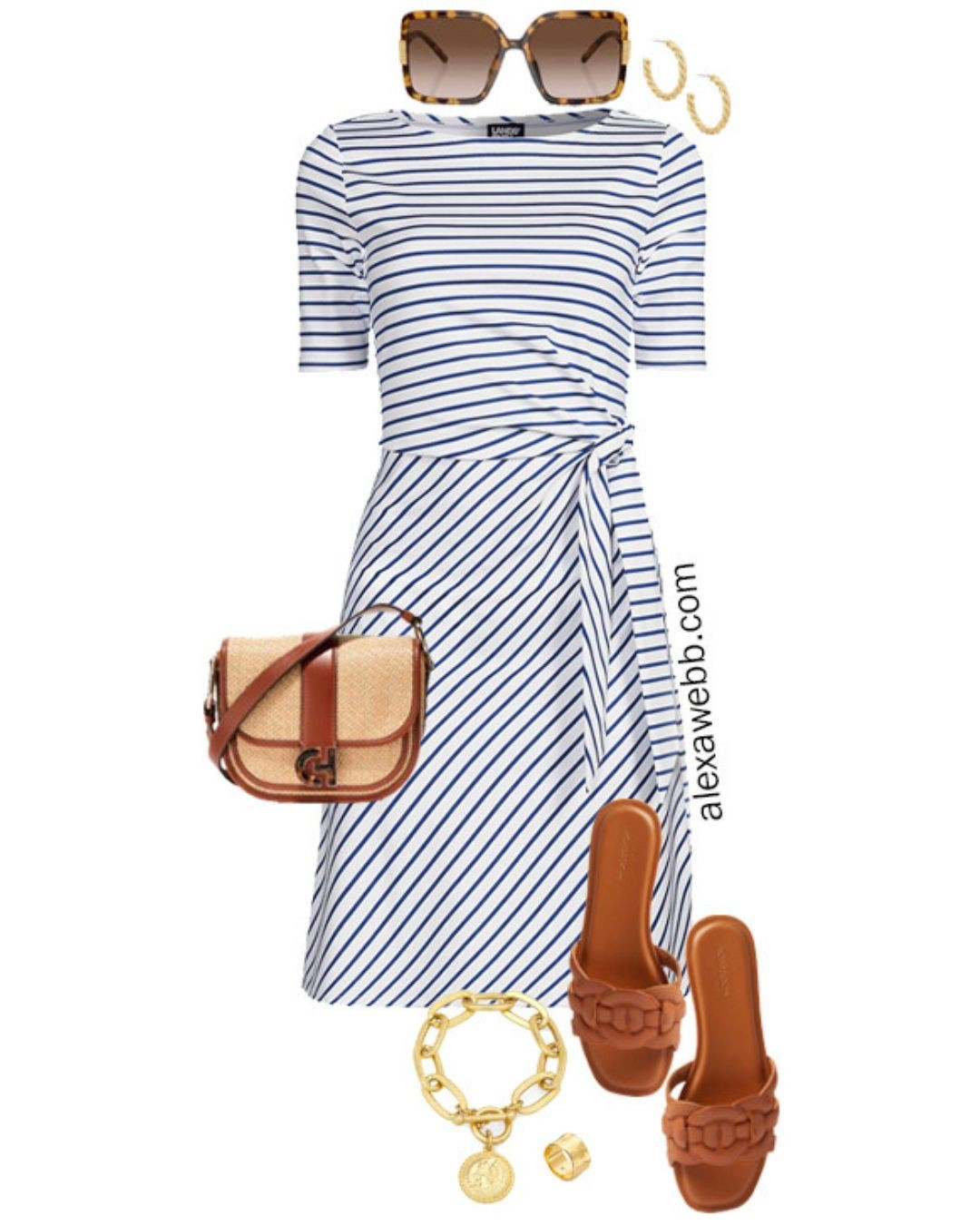Plus Size Fourth of July Outfits 2024 - Look 5 - A plus size casual outfit for 4th of July parties and BBQs with an easy striped knit dress, slide sandals, and rattan crossbody bag. Alexa Webb

#LTKSeasonal #LTKStyleTip #LTKPlusSize