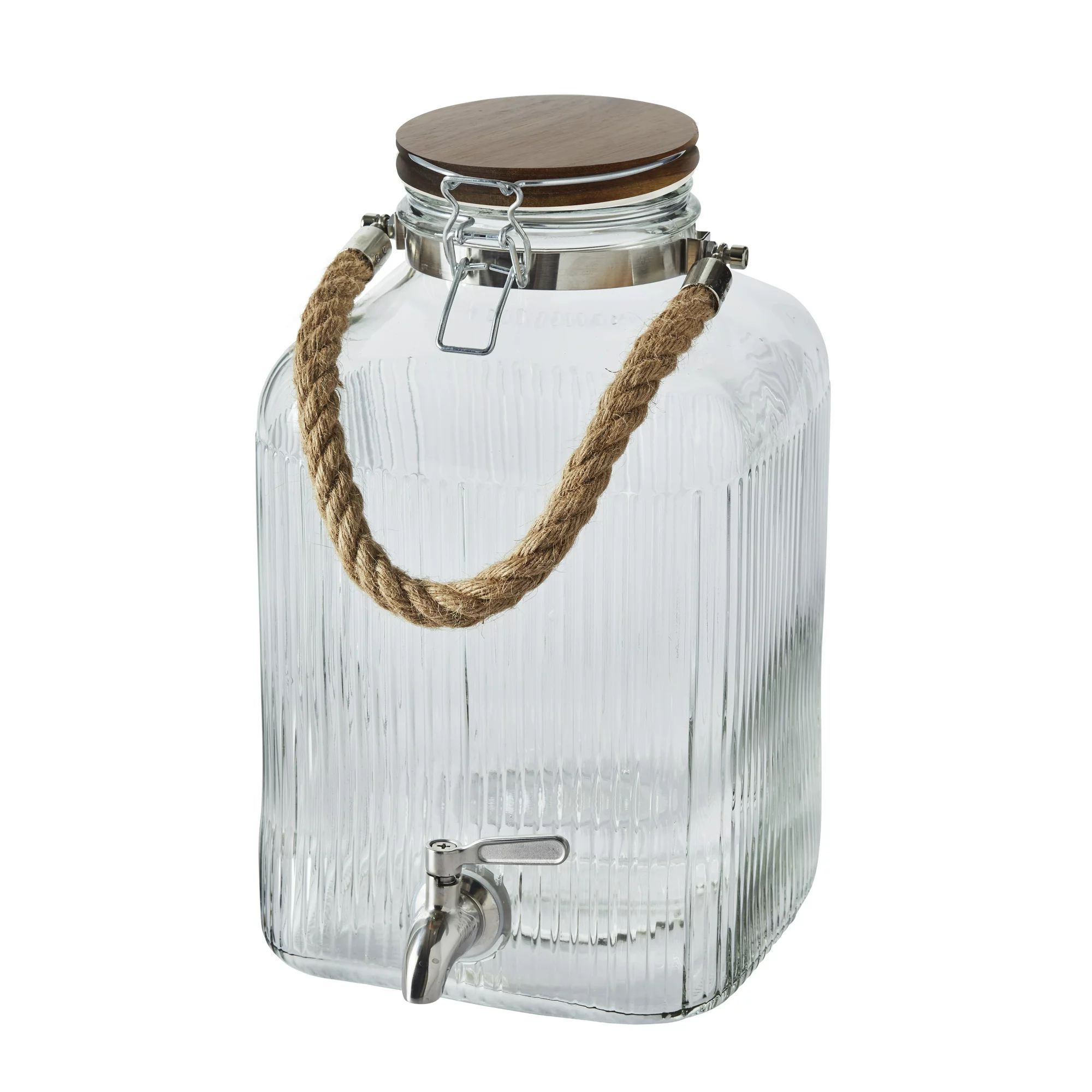 Better Homes & Gardens 2 Gallon Ribbed  Clear Glass Beverage Dispenser with Acacia Wooden Lid - W... | Walmart (US)
