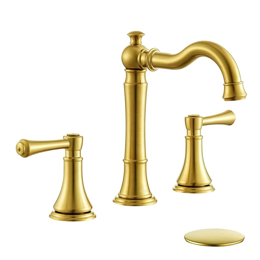 Brushed Gold Faucet Bathroom 8 inch Widespread for 3 Holes with Plastic Pop-Up Drain, Classical 2... | Amazon (US)