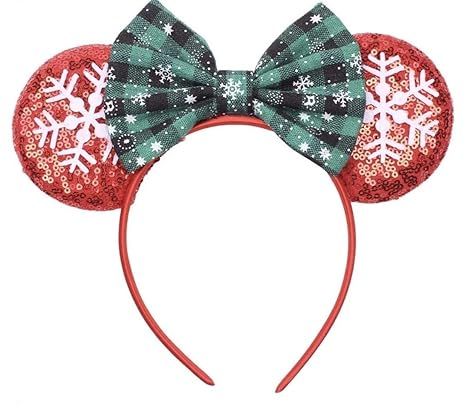 CLGIFT Christmas Minnie ears Holiday Mickey ears, Silver gold blue minnie ears, Rainbow Sparkle M... | Amazon (US)