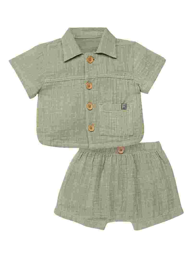 Modern Moments by Gerber Baby Boy Cotton Short Sleeve Shirt and Short Set, 2-Piece, Sizes 0/3 Mon... | Walmart (US)