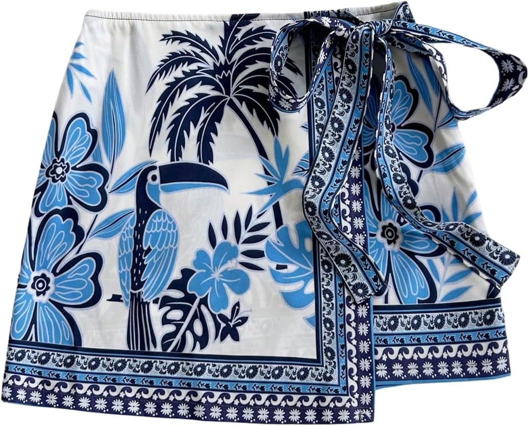Floerns Women's Tropical Summer Mini Skirt Wrap Tie Side Beach Vacation Short Skirt | Amazon (US)