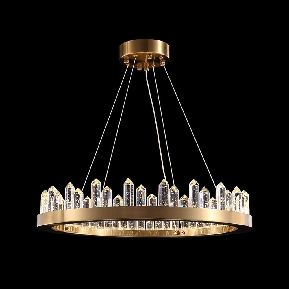 CROSSIO Round Crystal Chandelier Modern Gold Pendant Light Ring Ceiling Hanging Light 3 Color Cha... | Amazon (US)