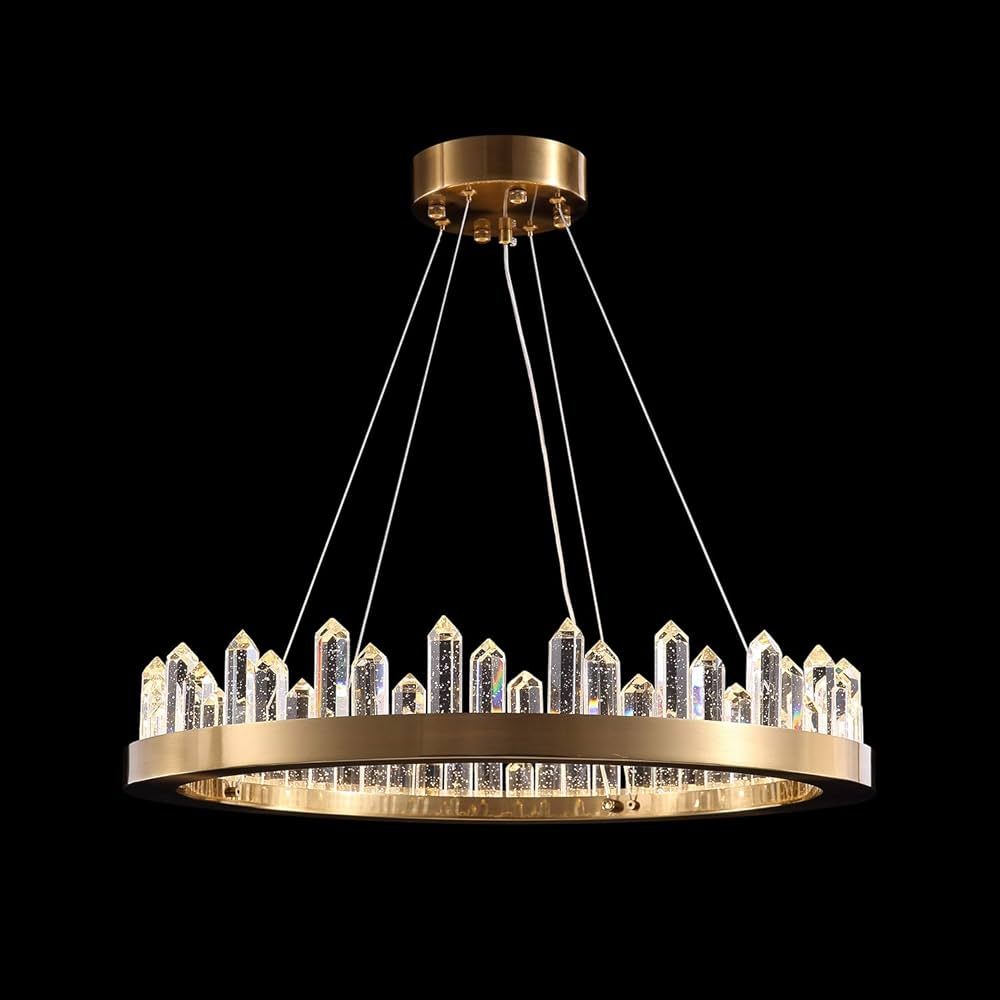 CROSSIO Round Crystal Chandelier Modern Gold Pendant Light Ring Ceiling Hanging Light 3 Color Cha... | Amazon (US)
