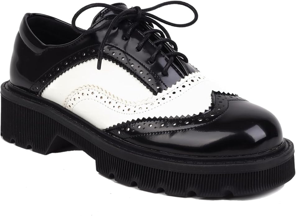 Women's Platform Lace up Oxford Shoes Closed Round Toe Loafers Comfortable Brogue Perforated Busi... | Amazon (US)