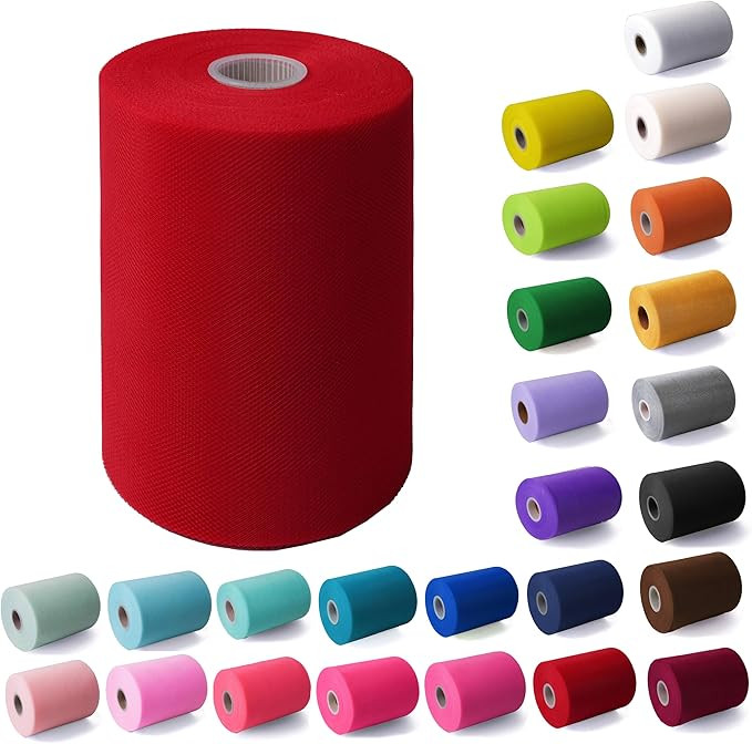 Craft And Party, Tulle Fabric Roll 6" by 100 Yards (300 ft) Red Fabric Tulle Spool for DIY Tutu B... | Amazon (US)