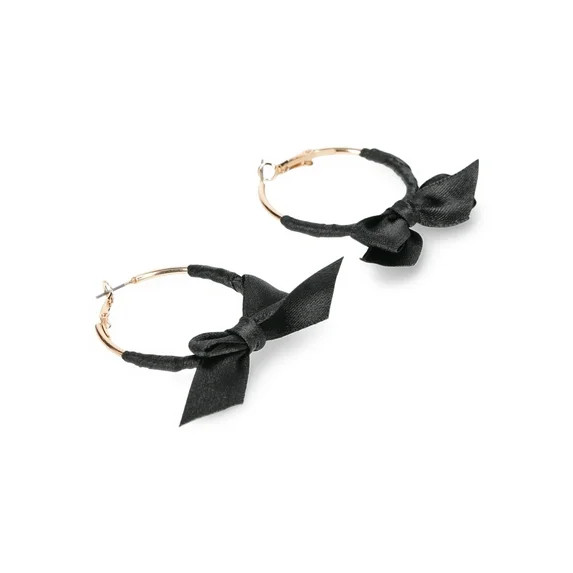 No Boundaries Black Fabric Bow Hoop Earrings, Women’s | Walmart (US)