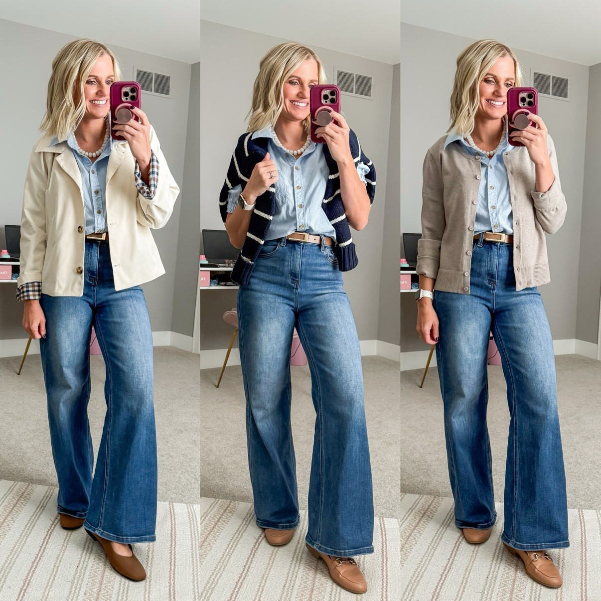 Fall Capsule 2026 🍂 Three ways I'm styling my medium-wash wide-leg jeans! This is look 2 of 9 with this piece — my 20-piece capsule mixes and matches into 120 outfits. Which one is your favorite?! Shop the pieces on my LTK! 🤎 

 #fallcapsulewardrobe #capsulewardrobe #falloutfits #fallfashion #petitestyle #affordablefashion #ltkstyle #ltkfall

#LTKPetite