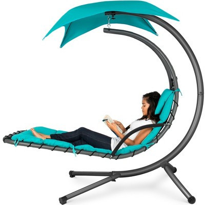 Best Choice Products Hanging Curved Chaise Lounge Chair Swing for Backyard, Patio w/ Pillow, Shade, Stand - Teal | Target