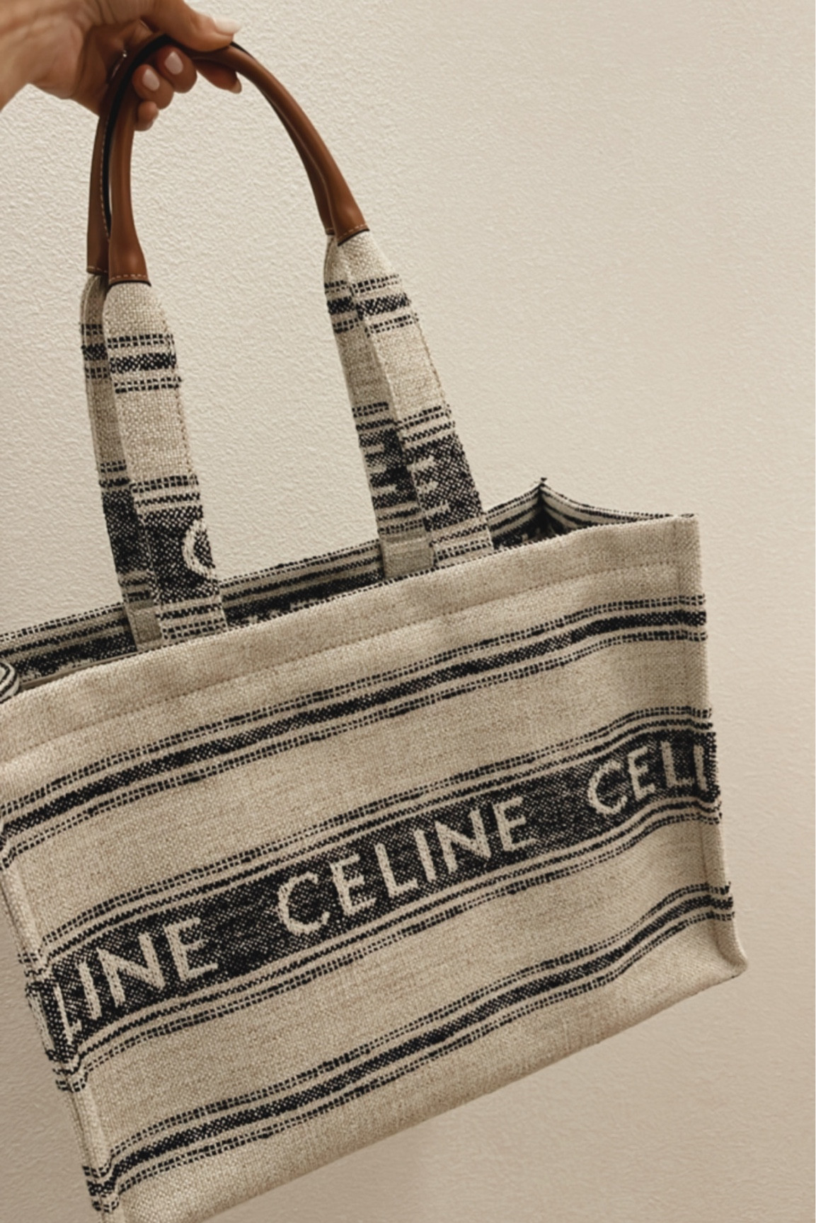 Celine Cabas Thais Small Jacquard Tote in Natural