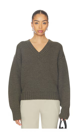 Sculptural Compact V-Neck Pullover in Forest Melange | Revolve Clothing (Global)