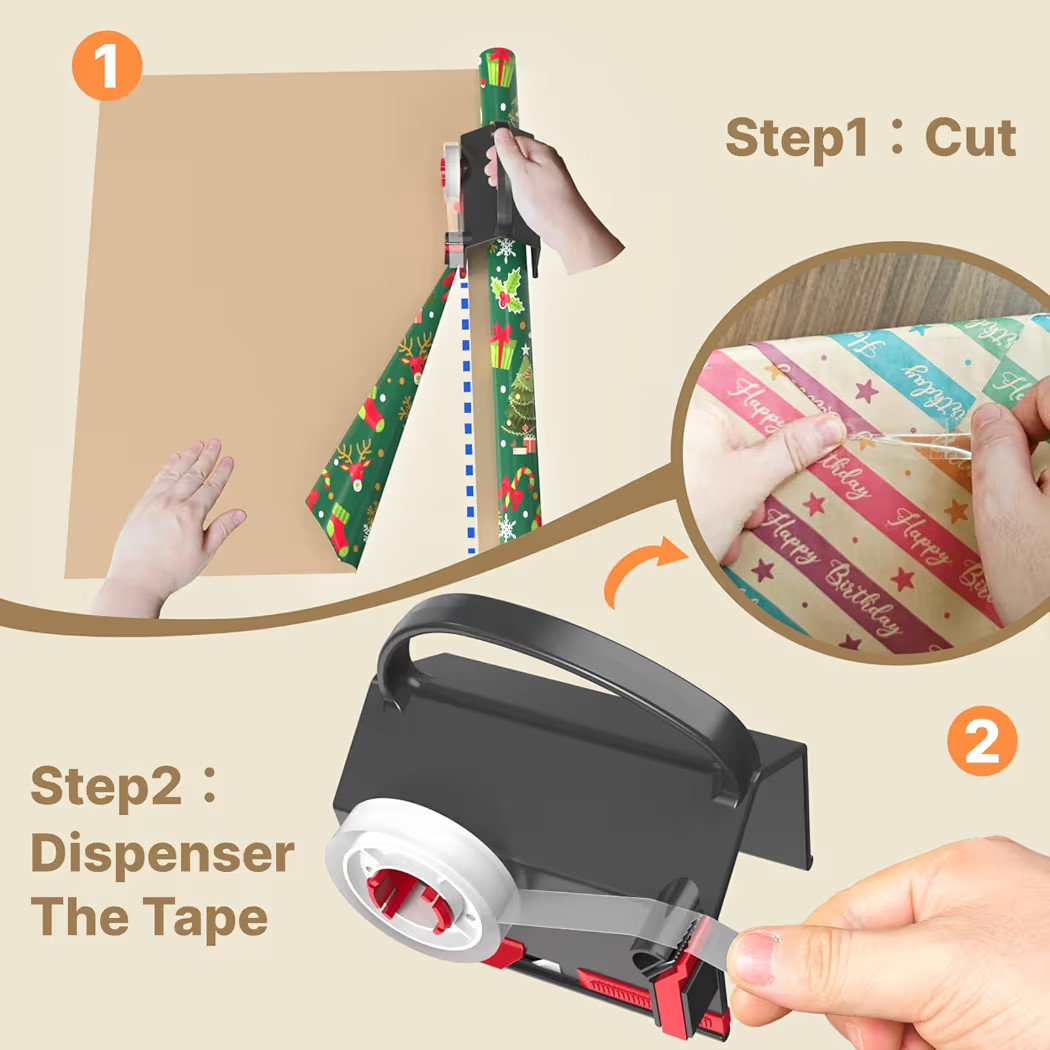 Wrapping Paper Cutter(2-Pack) & Tape Dispenser Dual Use with 4 Tapes for Christmas Gift Wrap Cutt... | Amazon (US)
