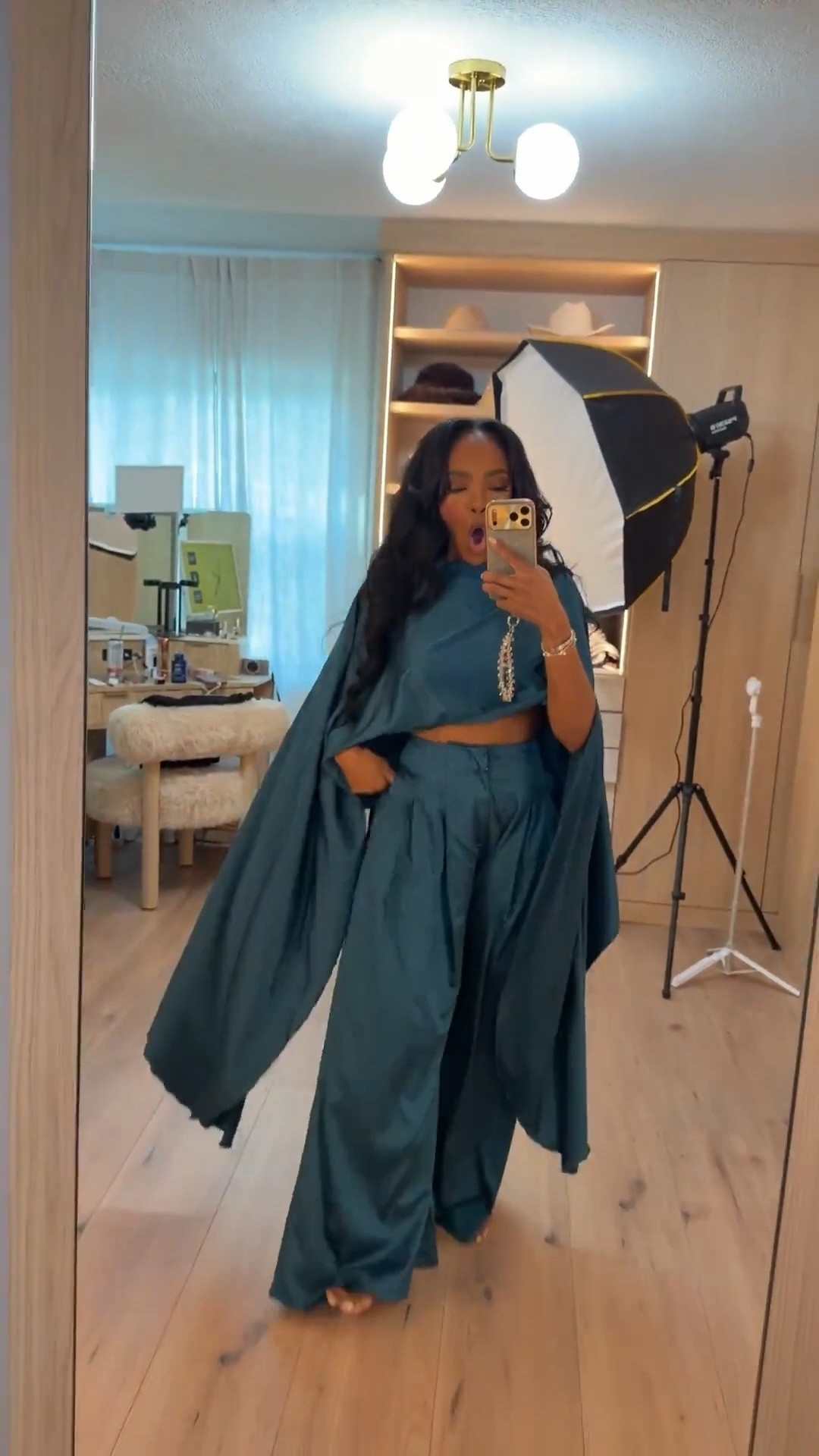 Bold, sleek, and made to turn heads — this @AKIRA satin set brings effortless drama with its draped cape detail and fluid wide-leg pants. The rich teal tone adds that luxe finish perfect for standing out.

Perfect for holiday parties, winter events, and elevated nights out.

📏 Sizing: Set — Small  
Height — 5’4” | 138 lbs | Bust — 34D | Waist — 27" | Hips — 40"

Tap to get details instantly.

akira satin set outfit, teal matching set look, holiday party outfit ideas, elevated winter fashion

Follow me on Instagram and YouTube @kirasfashionfinds



#LTKgrwm #LTKootd #LTKHoliday