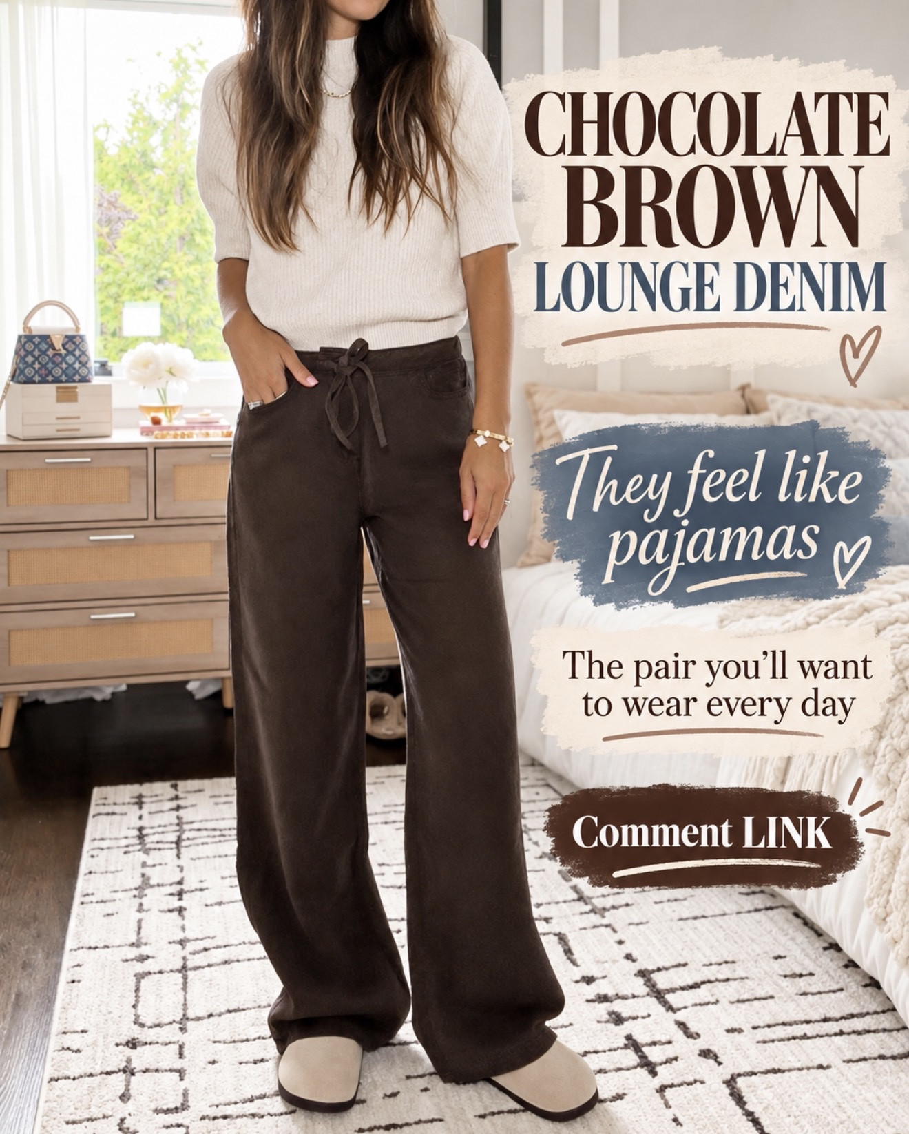 Chocolate brown lounge denim that feels like pajamas 🤎 The relaxed fit and drawstring waist make them SO comfy—but they still look cute and polished!

Comment LINK and I’ll send them to you! 👖

#LTKOver40 #LTKSeasonal #LTKootd