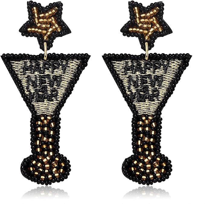 New Year Earrings for Women Beaded Martini Wine Glass Dangle Earrings Christmas 2023 New Year's E... | Amazon (US)