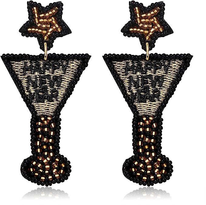 New Year Earrings for Women Beaded Martini Wine Glass Dangle Earrings Christmas 2023 New Year's E... | Amazon (US)