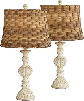 John Timberland Trinidad Country Cottage Table Lamps 26.5" High Set of 2 Antique White Candlestic... | Amazon (US)