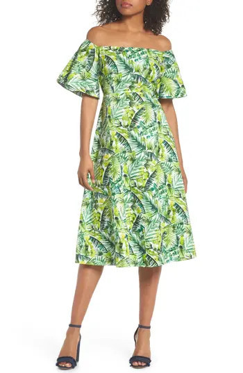 Women's Clover And Sloane Palm Print Off The Shoulder Dress | Nordstrom