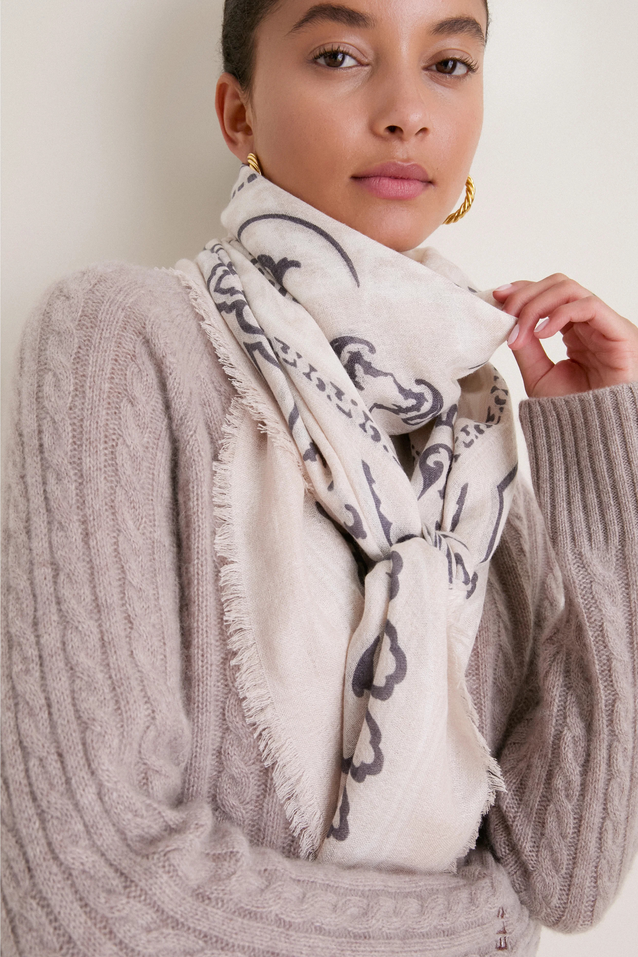 Cream Bandana Silk Cashmere Blend Large Scarf | Tuckernuck (US)