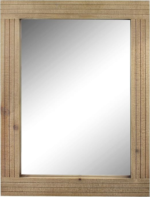 Stonebriar Rectangle Natural Wood Hanging Wall Mirror, Medium, Brown | Amazon (US)
