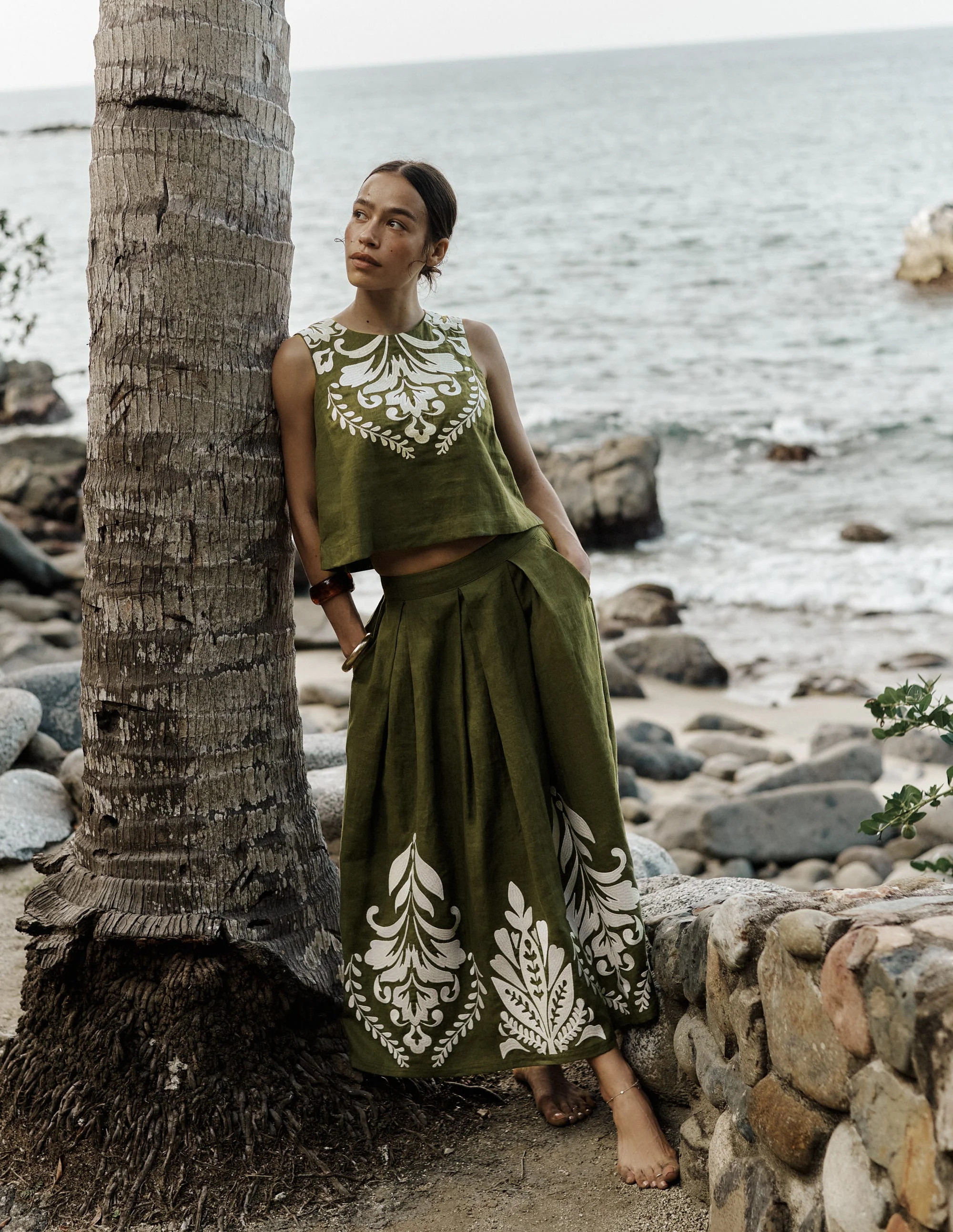 Verity Linen Midi Skirt-Woodland Green Embroidery | Boden (US)