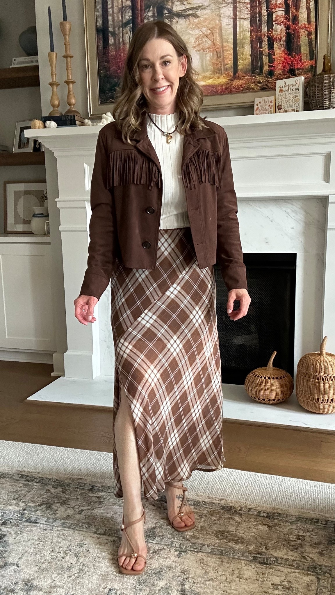 Fall look 
Skirt from Macys size small
Top is Loft (no longer available)
Jacket is Banana Republic ( no longer available)
Shoes Dolce Vita

#LTKPetite #LTKSaleAlert #LTKFindsUnder50