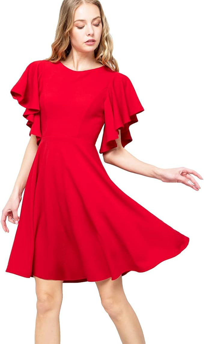FASHIONOLIC Women's Stretchy A Line Swing Flared Skater Cocktail Party Dress Made in USA | Amazon (US)