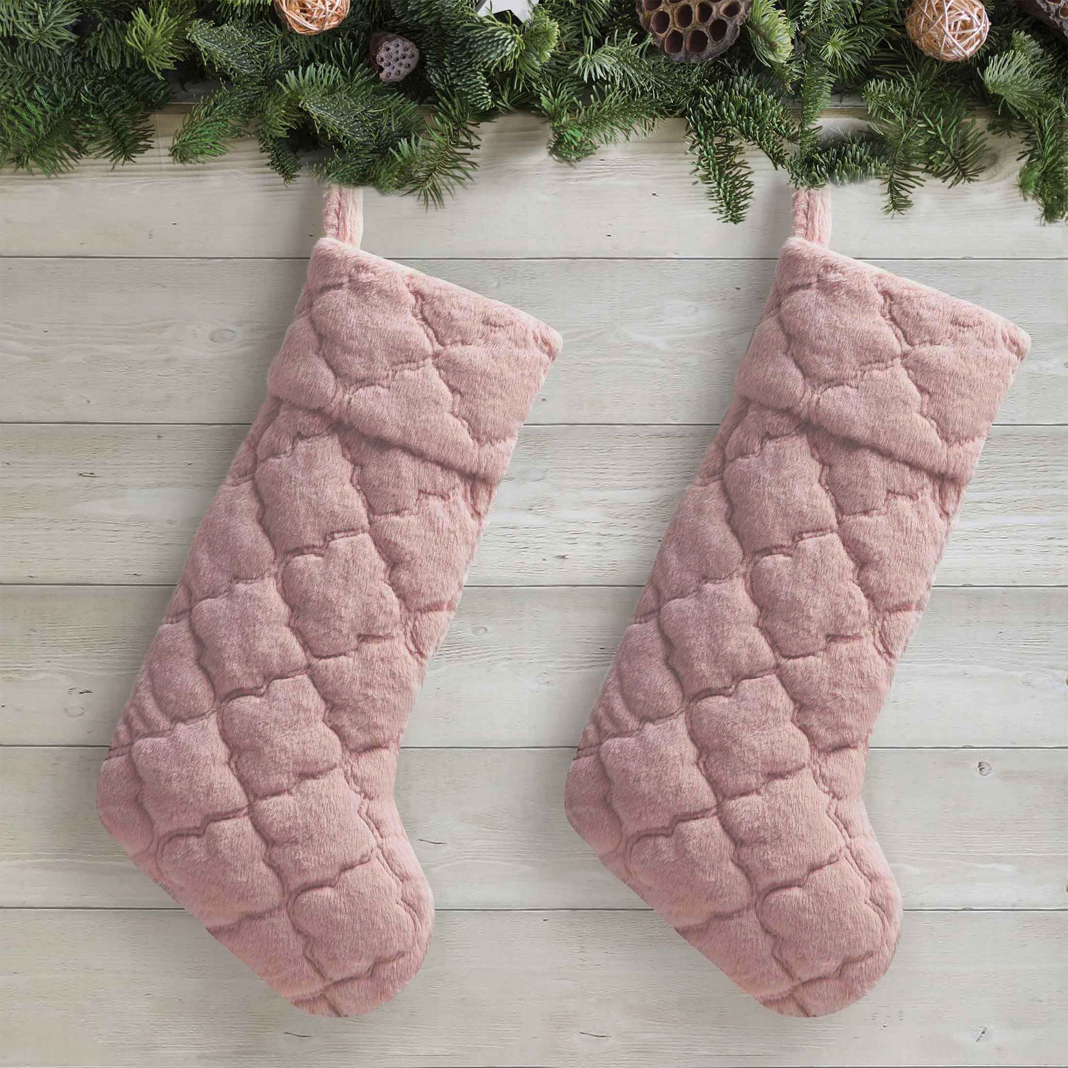 My Texas House Charlotte Blush Faux Rabbit Fur Christmas Stockings, 20" x 10" (2 Count) | Walmart (US)