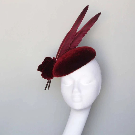 Red Velvet Pillbox Fascinator, Royal Ascot hat, Kentucky Derby Hat, Mother of the Bride hat, Derb... | Etsy (US)