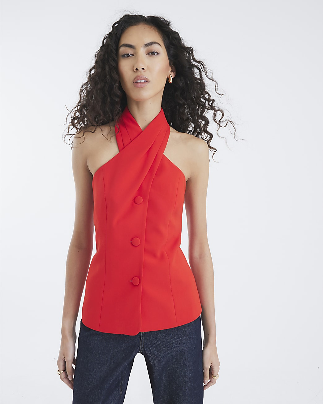 Red Halter Neck Waistcoat | River Island UK & IE