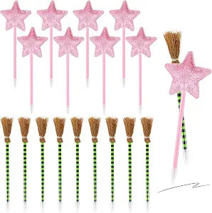 Geyoga 20 Pack Witch and Princess Pens Party Favors Green Witch Broom and Pink Star Pens for Wiza... | Amazon (US)