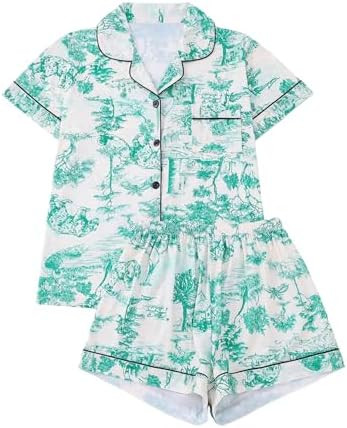 Floerns Women's Floral Pajamas Notch Collar Print Sleepwear Two Piece Pajama Set | Amazon (US)