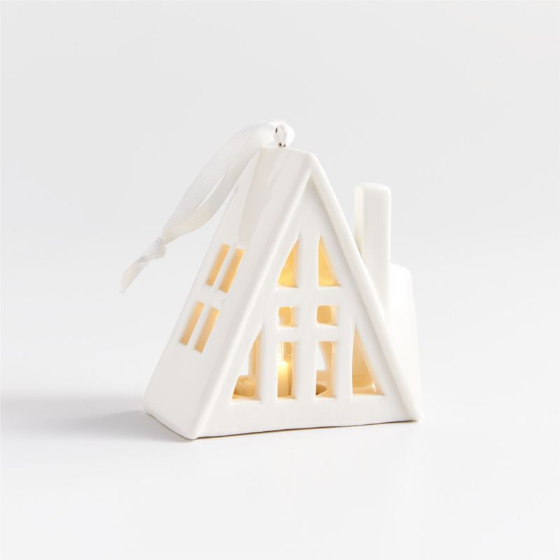 Light-Up White Ceramic Alpine A-Frame Christmas Tree Ornament + Reviews | Crate & Barrel | Crate & Barrel