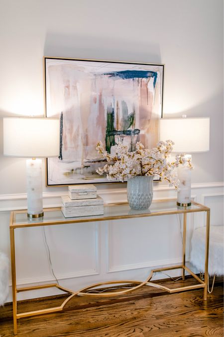 Entryway styling! Gold console table, alabaster lamps, stackable decor boxes and faux cherry blossom stems 

#LTKunder50 #LTKhome #LTKunder100