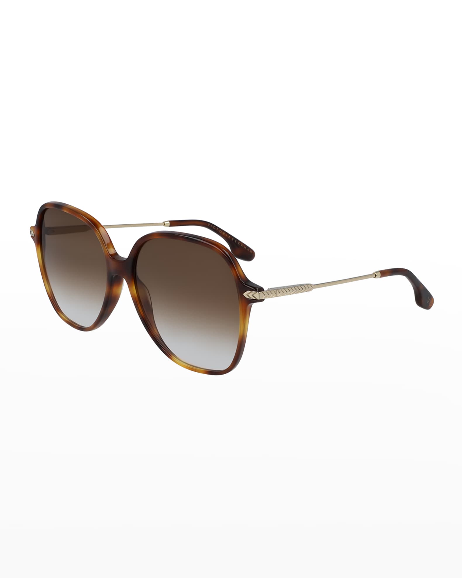Victoria Beckham Chevron Square Meta/Acetate Sunglasses | Neiman Marcus