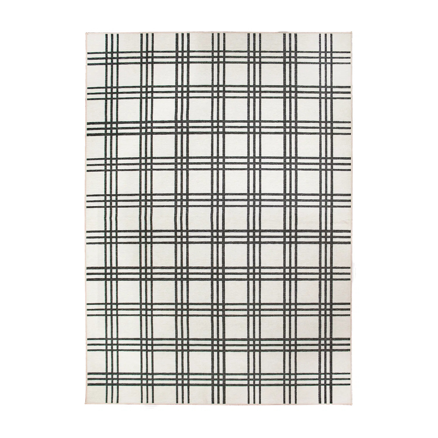 Plaid Black And Cream Flatweave Machine Washable Plaid Rug | Wayfair North America