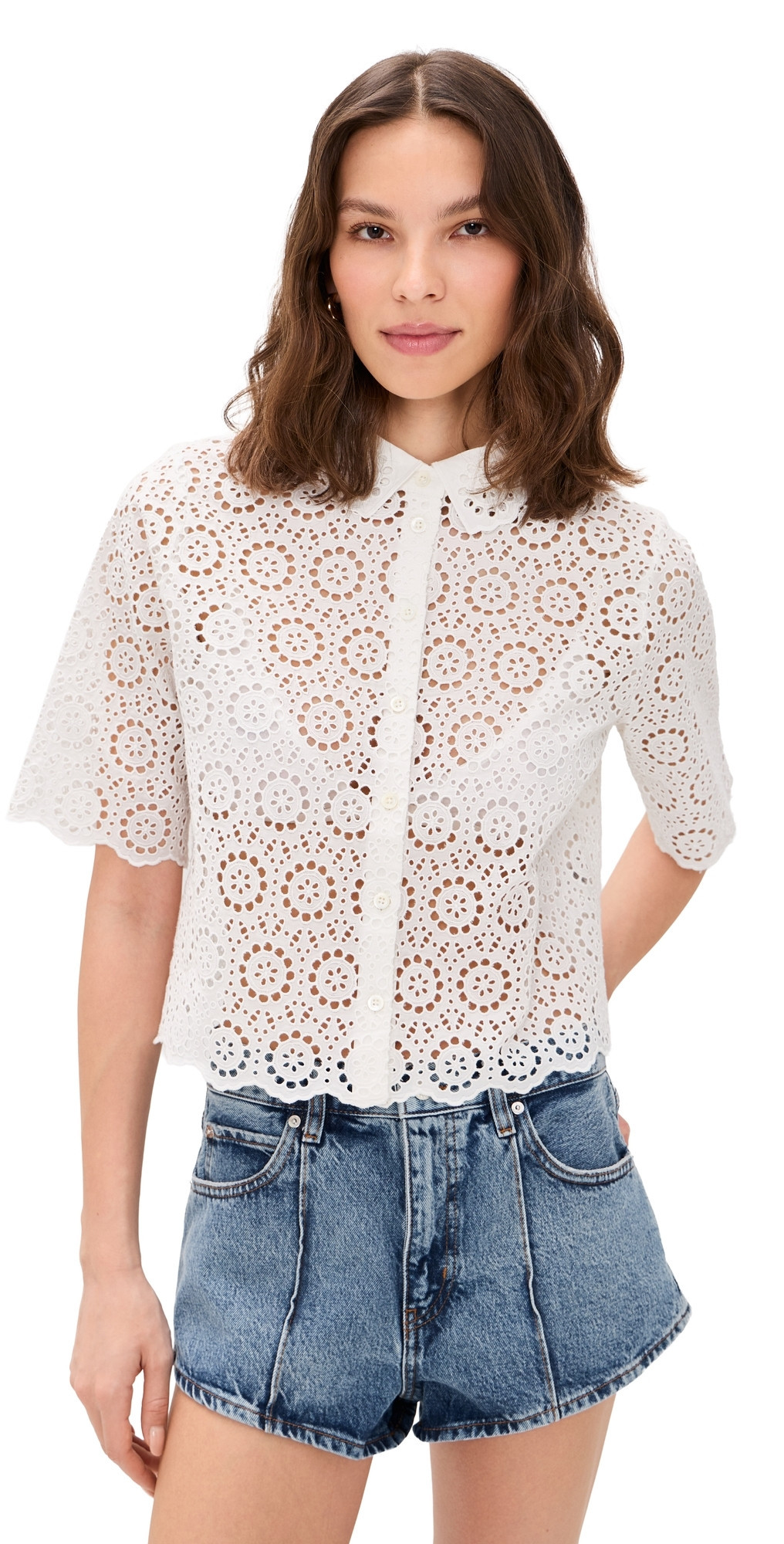 FRAME The Petal Eyelet Button Down Shirt White XS | Shopbop