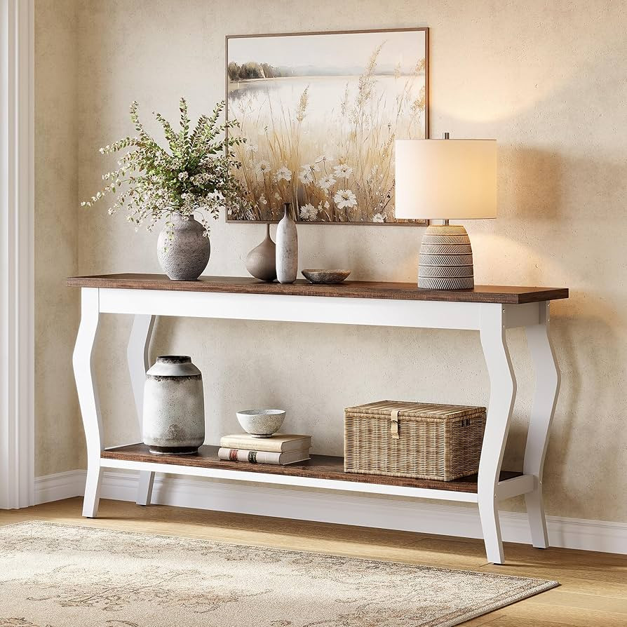 LITTLE TREE 70.9 Inches Long Console Table, 2-Tier Vintage Wooden Sofa Table Behind The Couch wit... | Amazon (US)