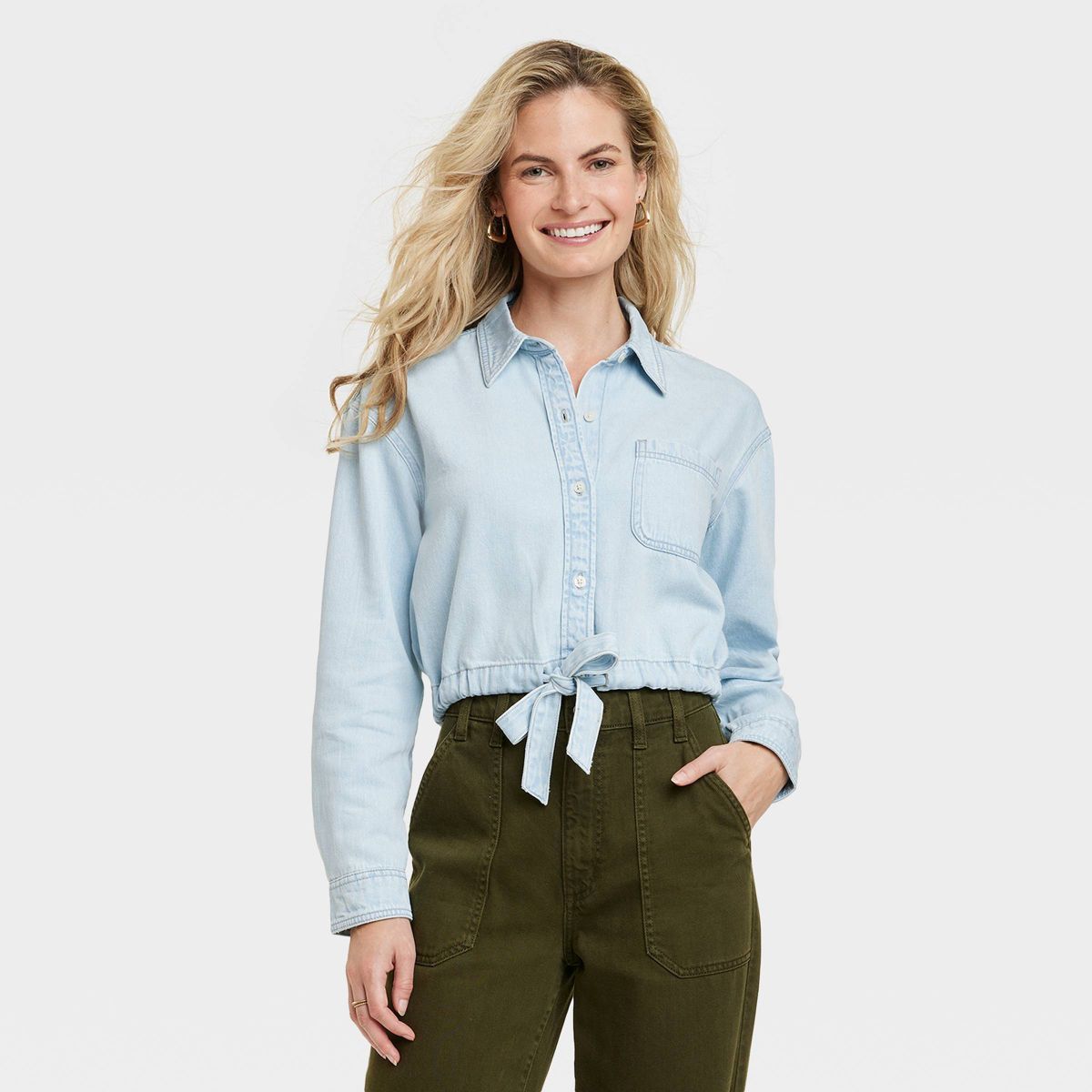 Women's Long Sleeve Collared Button-Down Shirt - Universal Thread™ Indigo M | Target