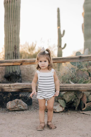 Sage Stripe Knit Bubble Romper | Mebie Baby