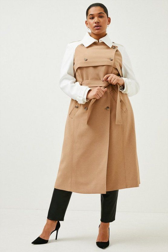 Lydia Millen Plus Size Color Block Trench Coat | Karen Millen US
