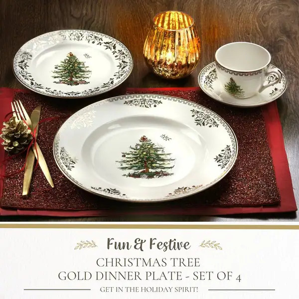 Spode Christmas Tree Set of 4 Gold Plates - 10 inches | Bed Bath & Beyond