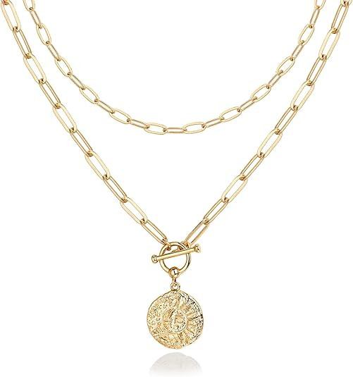 PAVOI 14K Gold Plated Layering Necklaces | Stylish Minimalist Design Pendant Necklaces | Bar, Lot... | Amazon (US)