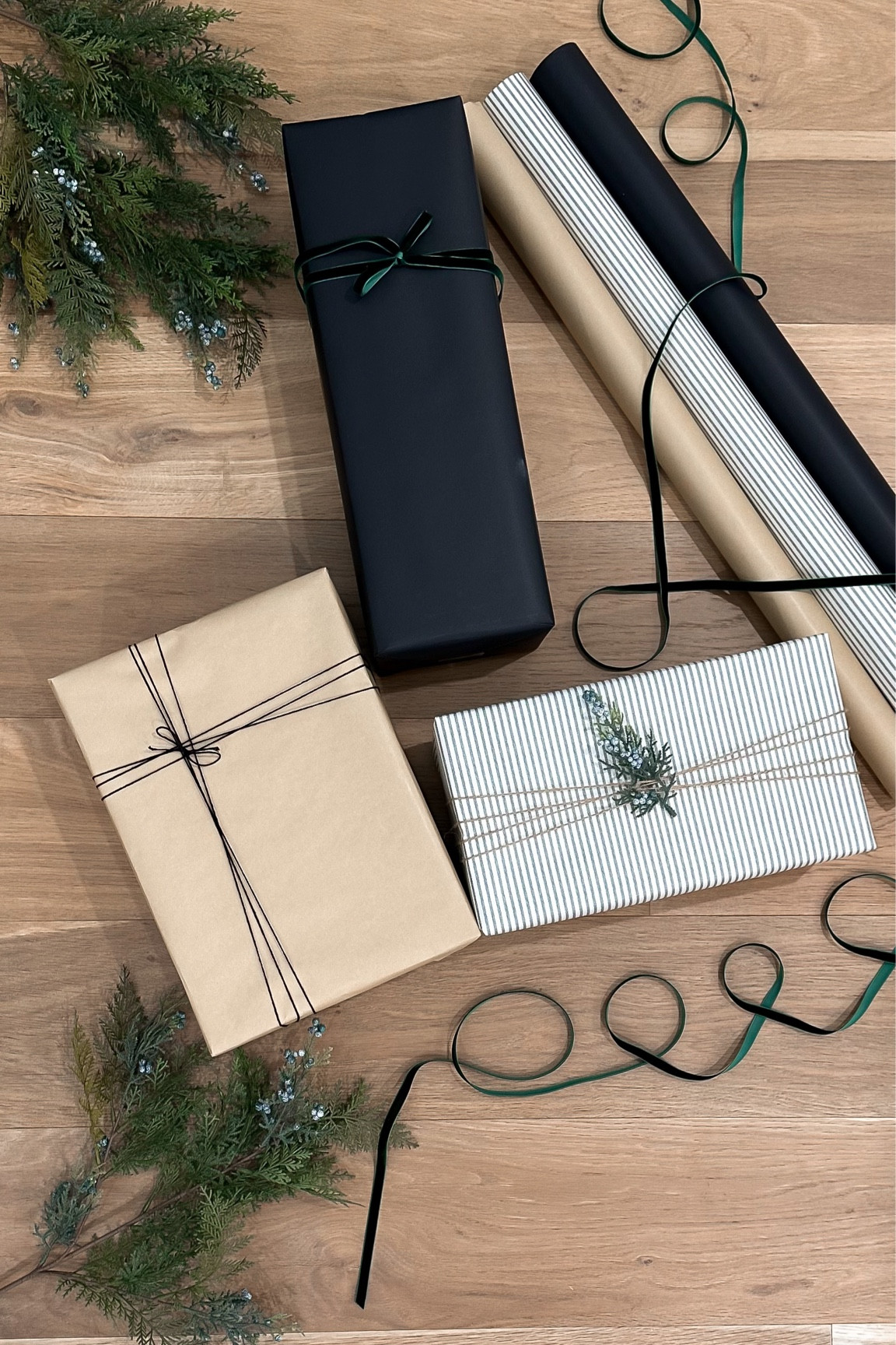 Last year’s holiday wrapping since I haven’t wrapped a single thing yet this year. 😅

I will likely do something similar. I am loving the blacks and greens lately. 😍

#LTKSeasonal #LTKHoliday #LTKhome