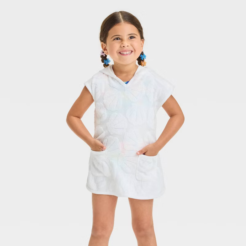 Toddler Girls' Towel Terry Seashell Embossed Cover Up Dress - Cat & Jack™ White | Target