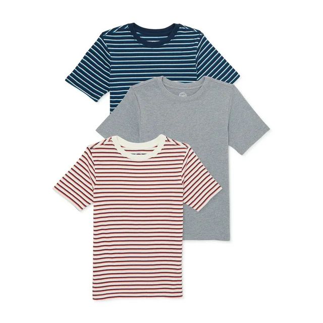 Wonder Nation Boys Short Sleeve Solid and Striped T-Shirts, 3-Pack, Sizes 4-18 & Husky - Walmart.... | Walmart (US)